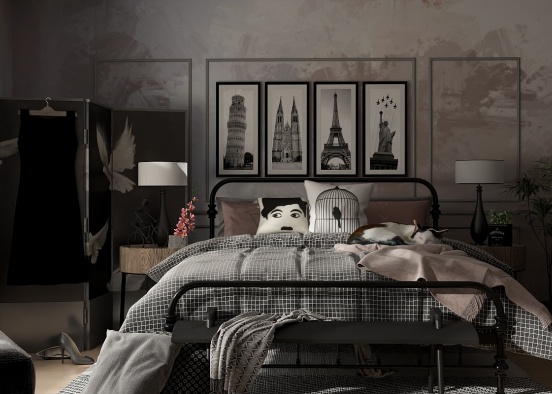 Contemporary Industrial Bedroom  Design Rendering