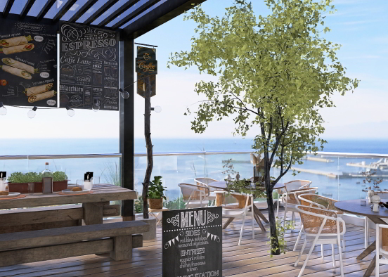 cafetería con vista a la bahía 💙 Design Rendering