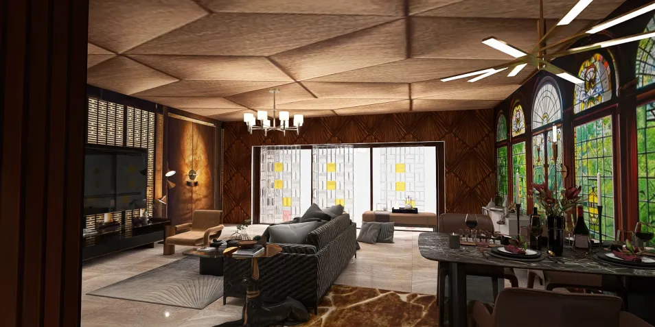 luxurious living room showcasing interior design with relaxing seating arrangement in a contemporary style, featuring Homestyler's real-time 3D rendering for an accurate preview of the decor.