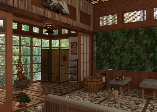 A living spa with oriental touch.  Design Rendering