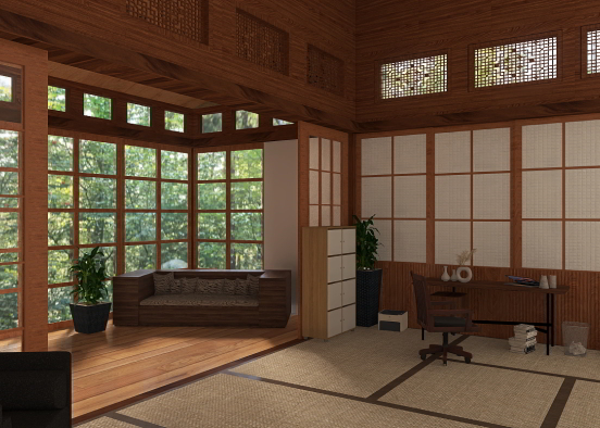Warm, wood outdoor/indoor office Design Rendering
