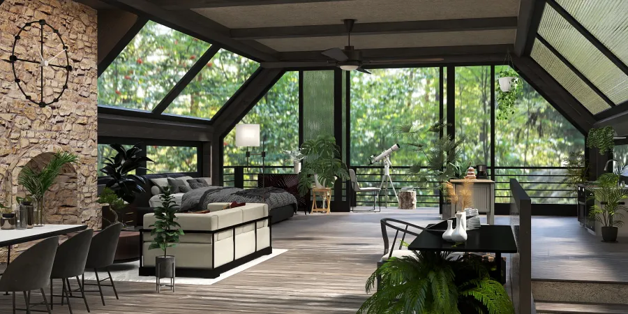 a large open living room with a large patio 