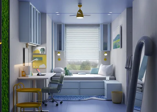 Blue and yellow small kid’s bedroom  Design Rendering