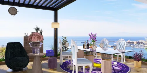Purple and blue outside dining 