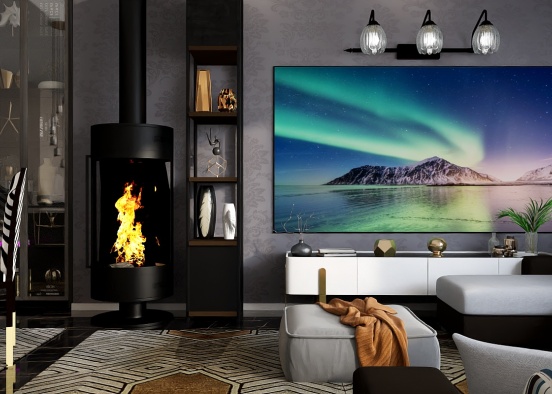 Black living room  Design Rendering
