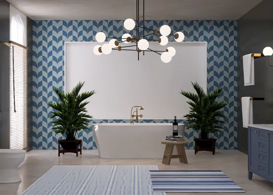 blue bathroom - gold accent Design Rendering