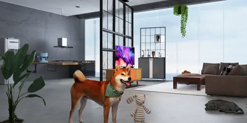 a kitchen and living room