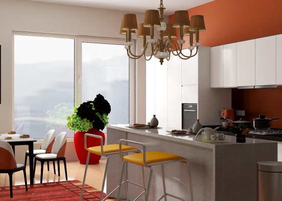 Peach Fuzz kitchen in a suite apartment  Design Rendering