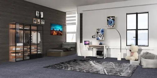 bedroom with office and cozy area
