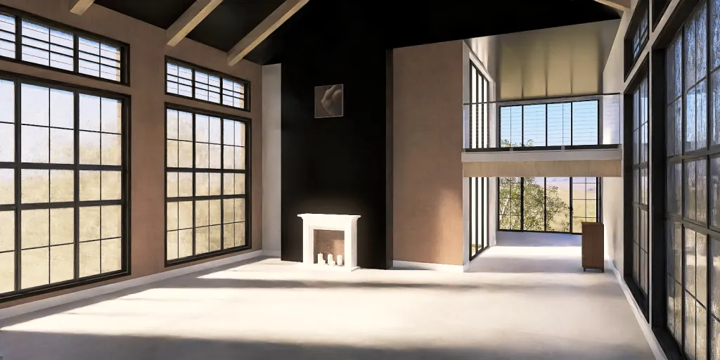 a large open room with a large window 