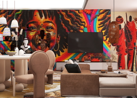 africa living Room and dining Design Rendering