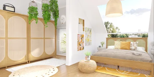 Sunny yellow rattan bedroom 