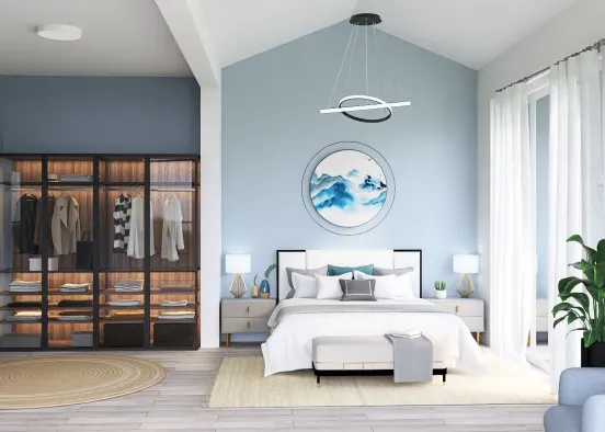 Blue beach inspired bedroom  Design Rendering