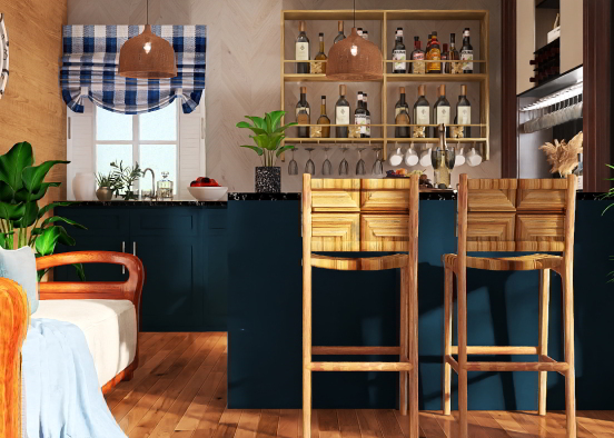 minimalist home mini bar in blue 💙🤎 Design Rendering