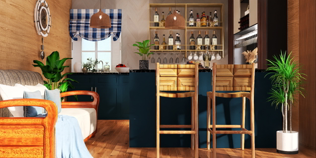 minimalist home mini bar in blue 💙🤎