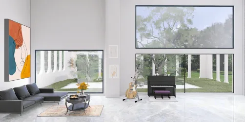 Kühles Wohnzimmer mit Kunst belebt