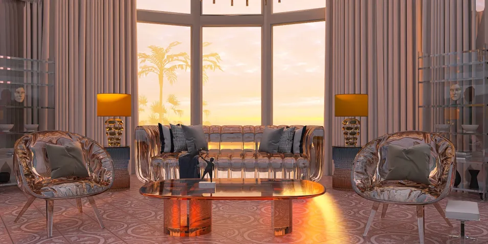 Stylish living room showcasing elegant furniture arrangement with a modern design aesthetic, emphasizing spacious decor; featuring Homestyler's real-time 3D rendering for a swift visual preview.