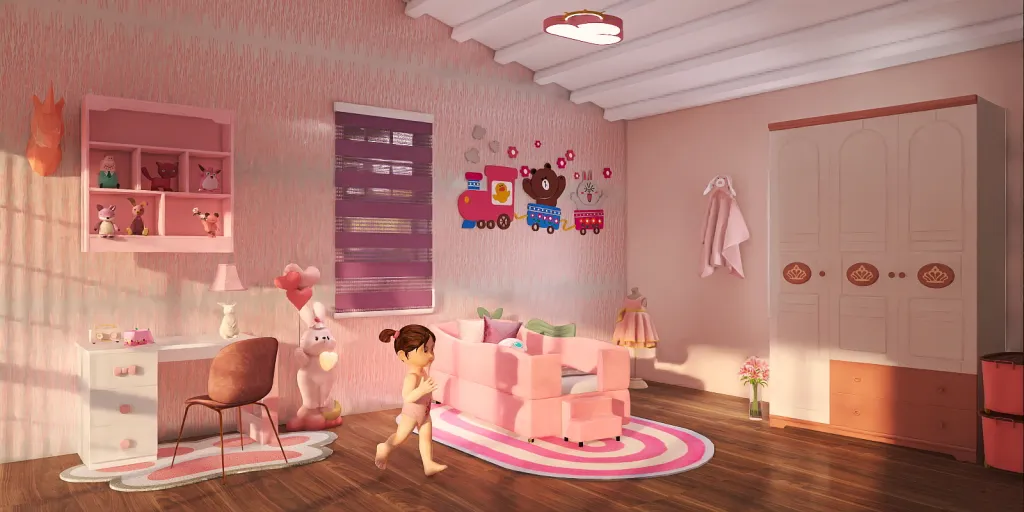 a room with a pink and white striped floor and a pink and white striped floor 