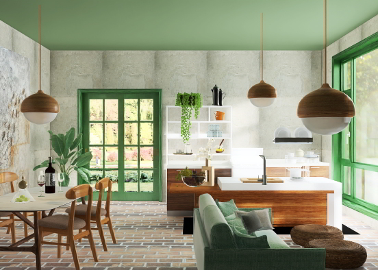 Kitchen, diningroom and livingroom 💚
 Design Rendering
