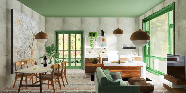 Kitchen, diningroom and livingroom 💚
