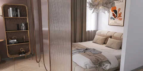 cozy bedroom layout with elegant partition featuring smart furniture arrangement in a modern style using Homestyler's real-time 3D rendering feature
