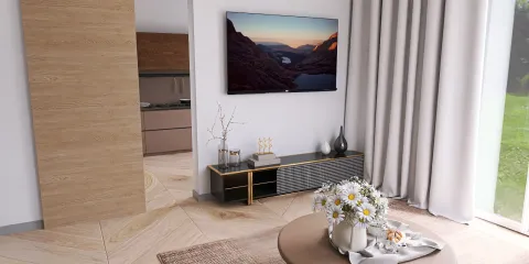 living room design featuring a soft color palette with modern furniture arrangement, showcasing a cozy atmosphere and functionality for interior decor optimization using Homestyler's real-time 3D rendering feature.