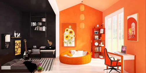 Siblings bedrooms black and orange 