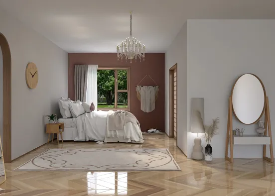 Simple beige/white Modern/Scandinavian bedroom  Design Rendering