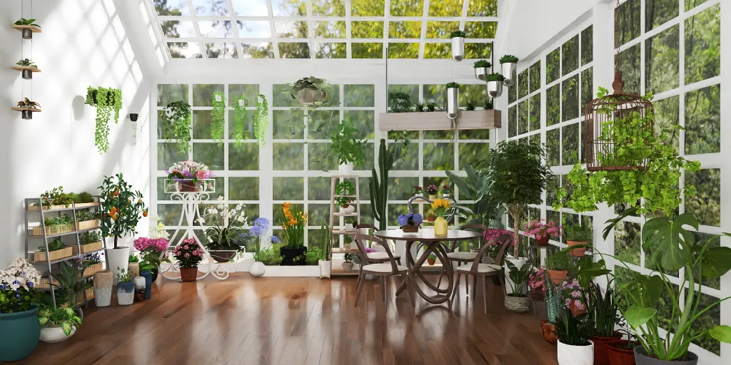 a room with a bunch of flowers in it 