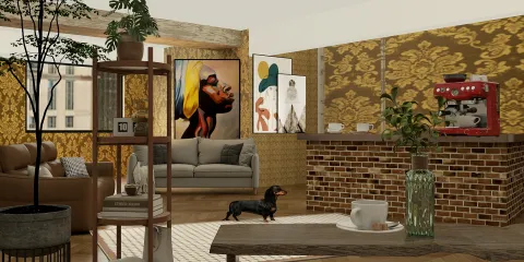 A cozy living room featuring a stylish sofa and vibrant artwork, showcasing a warm vintage style that enhances comfort and invites relaxation, optimized for interior decor with Homestyler's real-time 3D rendering feature.