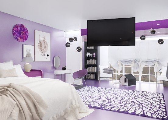 comfy purple white bedroom  Design Rendering