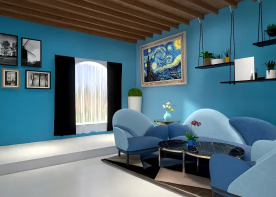 Baby blue living room Design Rendering