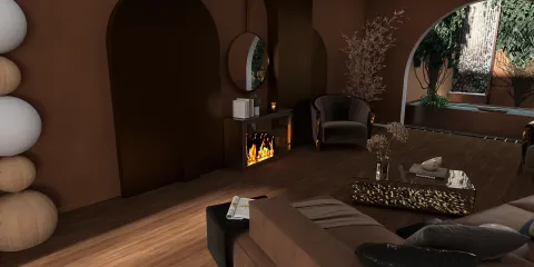 modern living room with stylish furniture and a warm color scheme, featuring 3D rendering for interior design visualization, utilizing Homestyler's real-time 3D rendering capability.