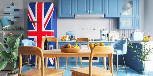 A blue kitchen
