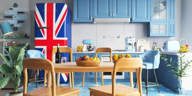A blue kitchen