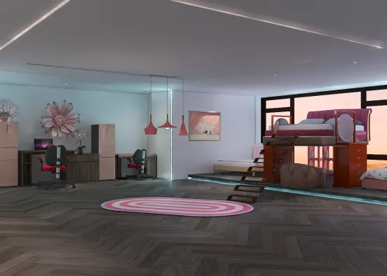 Pink room for three girls Design Rendering