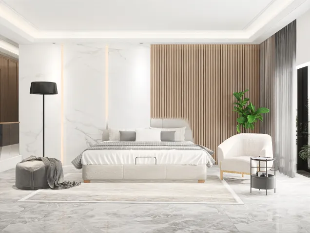 Grey and White Minimalism Bedroom