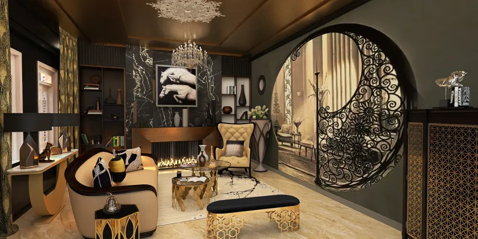 luxurious living room interior design showcasing elegant furnishings and intricate decor, featuring a modern and sophisticated style, leveraging Homestyler's real-time 3D rendering for design proposal presentation.