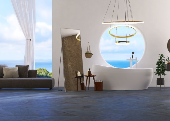 Chic Ocean Bathroom Design Rendering