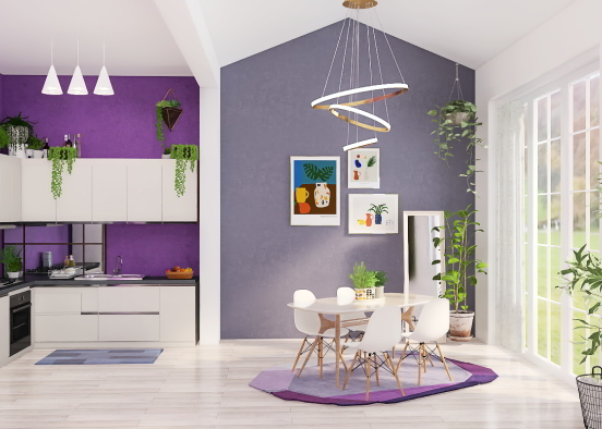 Cool purple tone kitchen and dinning  Design Rendering