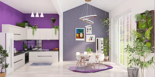 Cool purple tone kitchen and dinning 