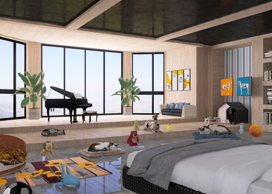 a bedroom ruled by cats and dogs  Design Rendering
