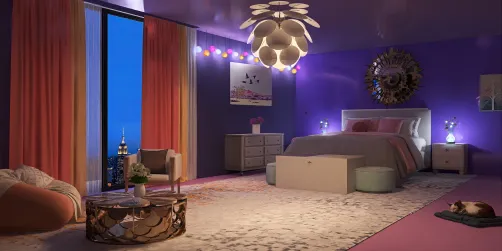Purple, pink and and white bedroom 