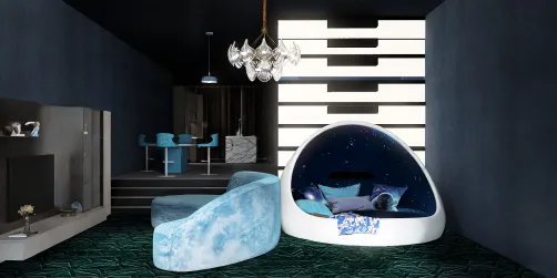 dark midblue living room interior design
