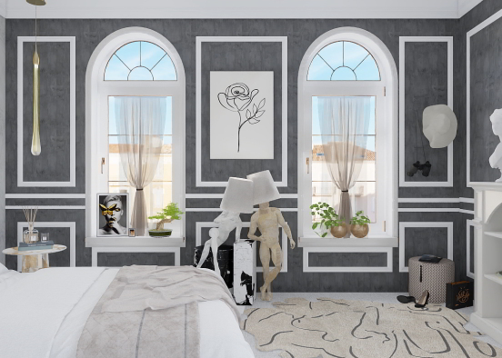 Dormitorio blanco y negro Design Rendering