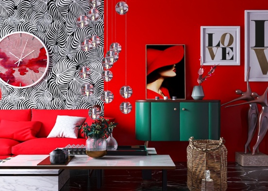 Red living room idea 💡 Design Rendering
