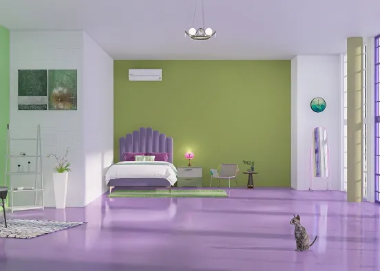 Green-purple bedroom Design Rendering