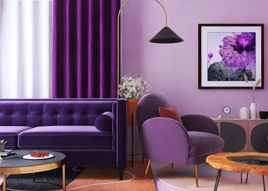 Purple Cosy Living And Sitting Area Design Rendering