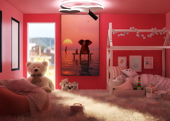 a cute pink room Design Rendering