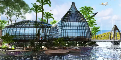 ❤️glass building surrounded by water 
